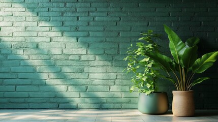 Green painted brick wall with a textured matte finish, bold tones, slight aging generative ai