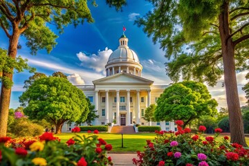 Alabama State Capitol Montgomery Panoramic Gimbal Slow Motion Trees