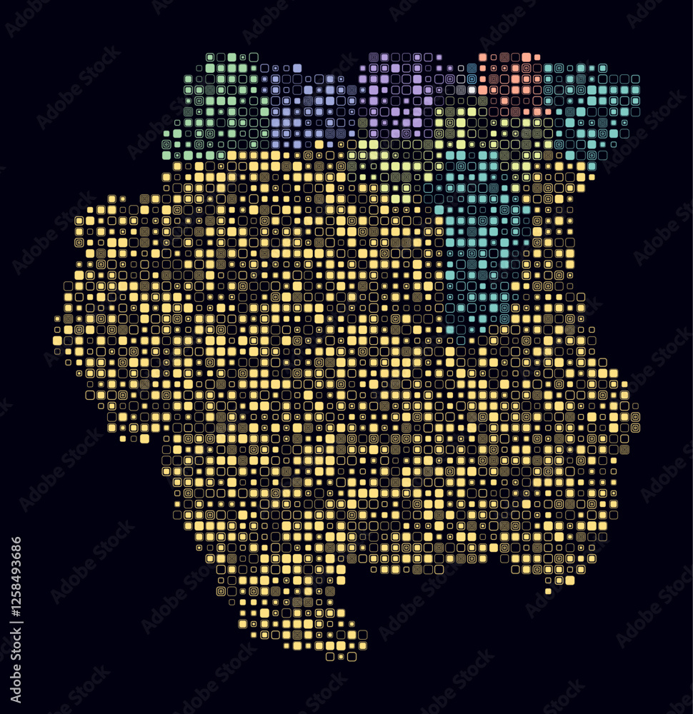 Poster suriname, shape of the country build of colored cells. digital style map of the suriname on dark bac