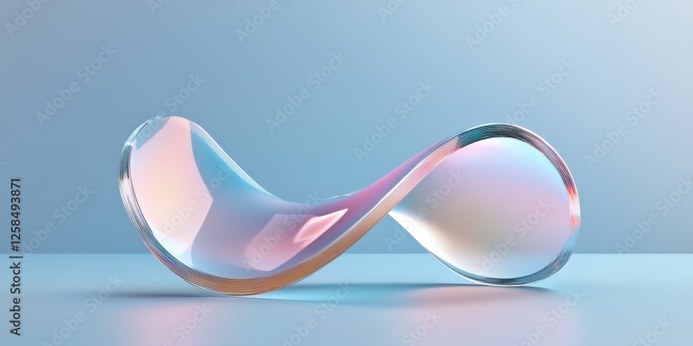 Poster iridescent abstract ribbon shape with glassy transparency effect