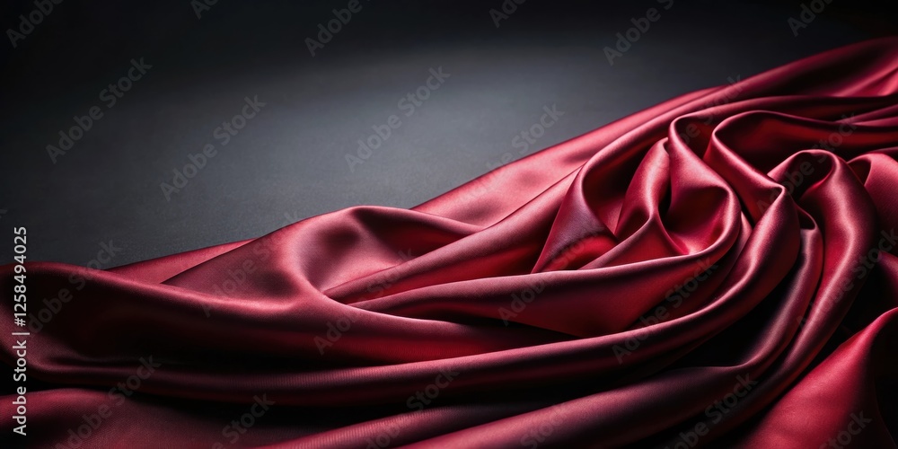Poster luxurious deep red satin draped fabric on dark background for elegant design