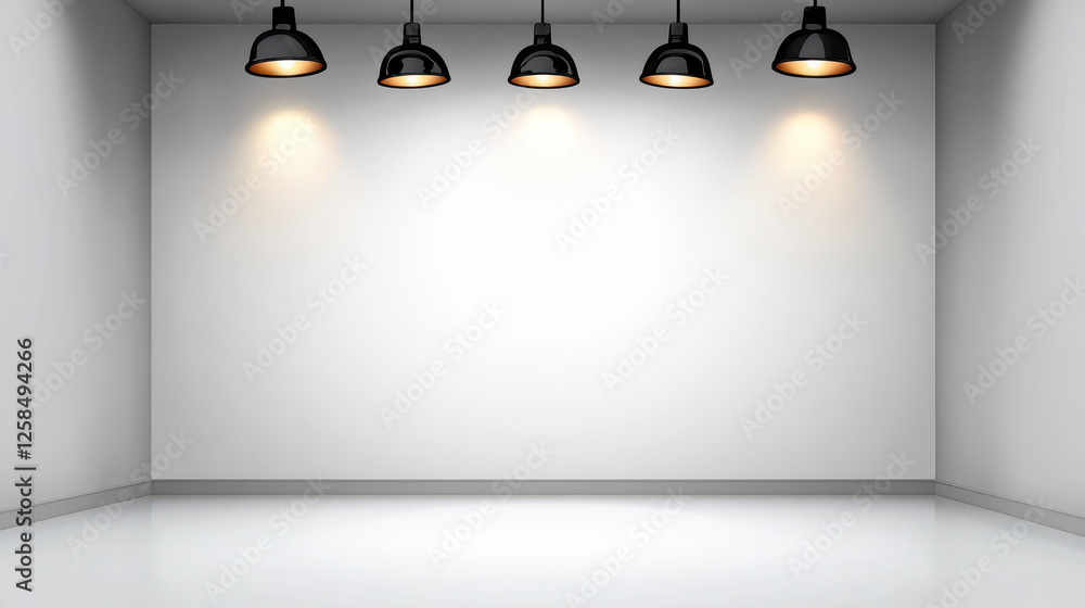 Poster pristine white studio backdrop with adjustable lighting fixtures creates versatile space for photogr