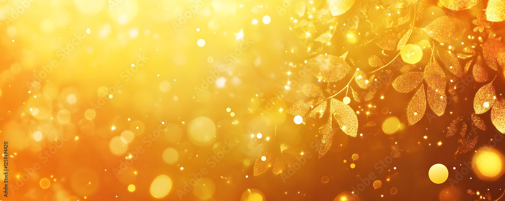 Poster golden autumn leaves with sparkling bokeh background image