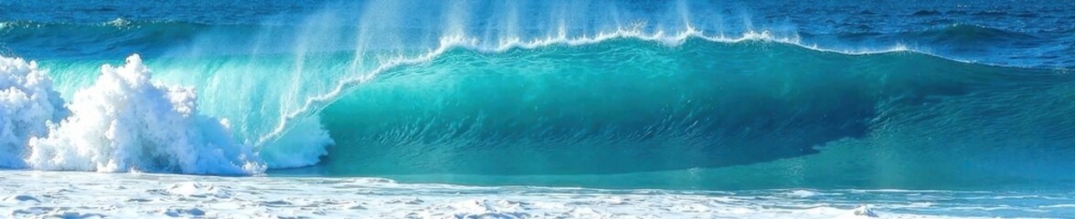 Fototapeta premium Turbulent ocean wave with white foam and blue water, abstract water, sea, foam