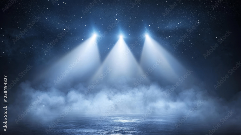 Poster ufo light beams, glowing rays from alien spaceships. vector realistic set of spotlight effect of fly