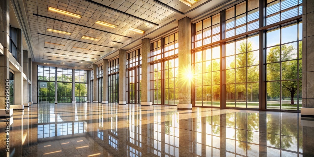 Aufkleber sunlit modern lobby with expansive glass windows and polished floor