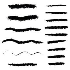 Vector set of texture strokes, brushes, underlines, notes, lines on isolated white background