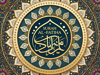 Obraz premium Islamic digital art featuring Surah Al-Fathia calligraphy in luxurious style, 4K ultra HD