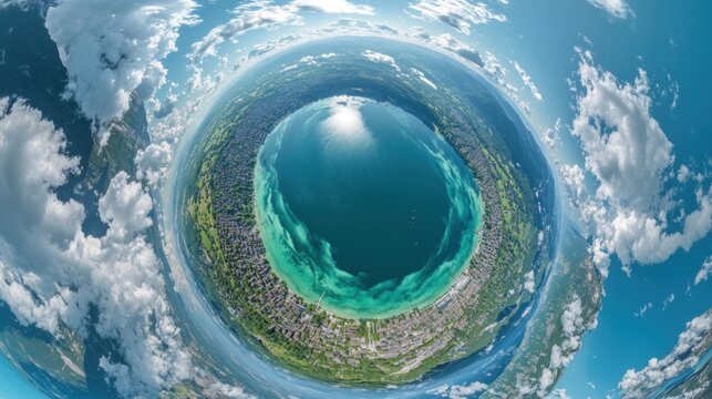 Aerial Little Planet View of Lake W?rth, Austria