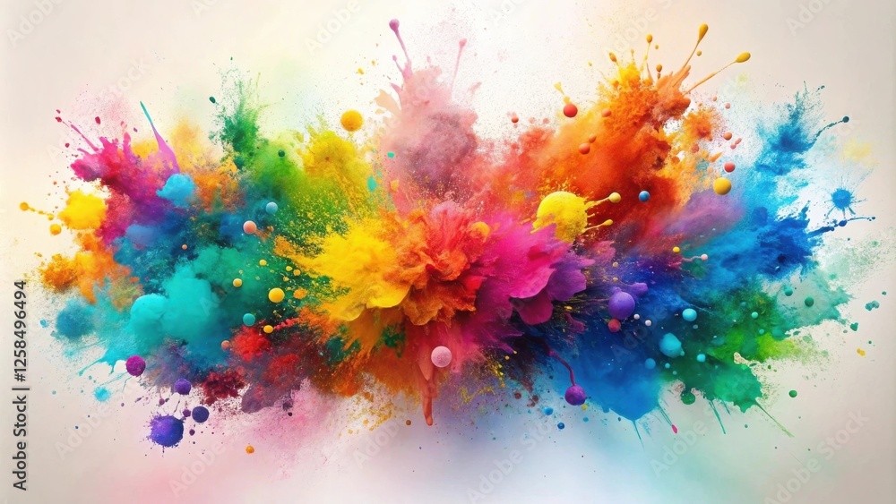 Poster a vibrant explosion of multicolored powder, showcasing a dynamic and energetic burst of color with a