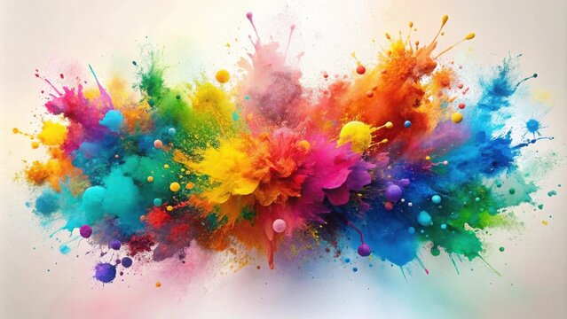 A vibrant explosion of multicolored powder, showcasing a dynamic and energetic burst of color with a variety of hues and textures