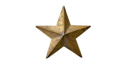 Golden five-pointed star with transparent background representing achievement and excellence