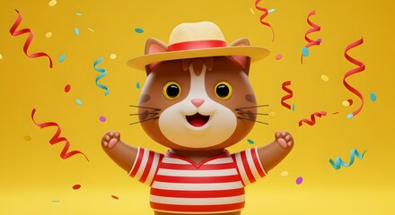 Naklejka premium Carnival Emoji 3D on a Yellow Background – Festive and Colorful Celebration Icon 3D