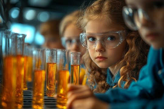 Children science lab experiment focus