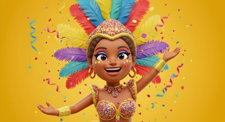 Fototapeta premium Carnival Emoji 3D on a Yellow Background – Festive and Colorful Celebration Icon 3D