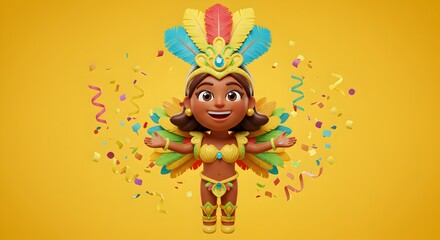 Fototapeta premium Carnival Emoji 3D on a Yellow Background – Festive and Colorful Celebration Icon 3D