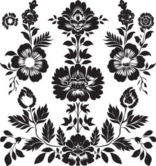Floral Silhouette Pattern with Ornamental Flowers  
