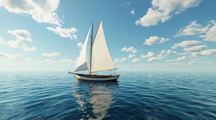Fototapeta premium Serene Sailing Scene with Majestic Sailboat on Calm Ocean Waters