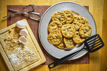 oatmeal chocolate chip cookies served on a plate