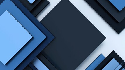 Fototapeta premium Minimalist Squares and Rectangles on Blue Background with White Center Space for Text. Abstract Minimalist Wallpaper for Simple and Geometric Modern Design.