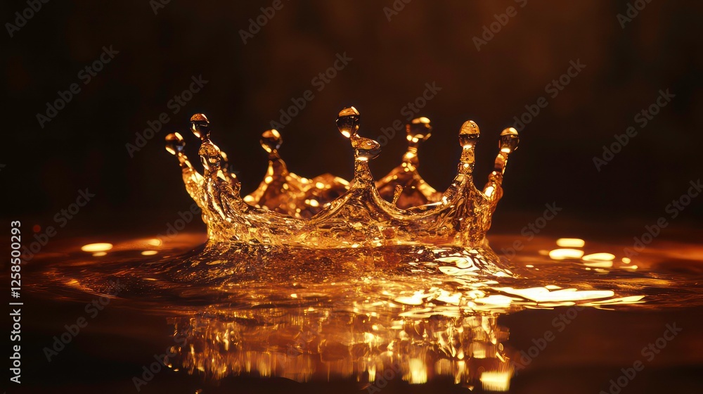 Poster abstract art of water droplets: captivating crown splash on solid color background with studio light