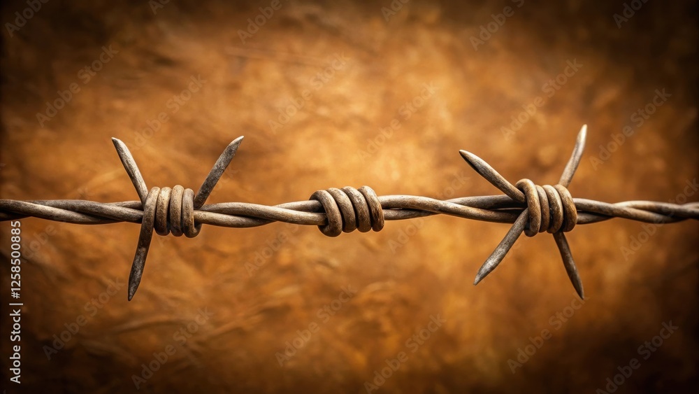 Poster rusty barbed wire on a textured background, symbolic of boundaries and restriction