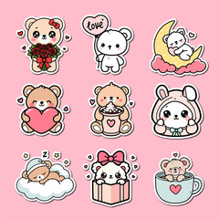 Cute Teddy Bear Sticker Pack for valentine's day – Kawaii Love & Cozy Aesthetic Stickers