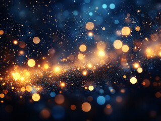 Obraz premium vibrant, abstract scene filled with numerous glowing, circular lights in shades of orange, yellow, and blue, creating a mesmerizing bokeh effect against a dark background.