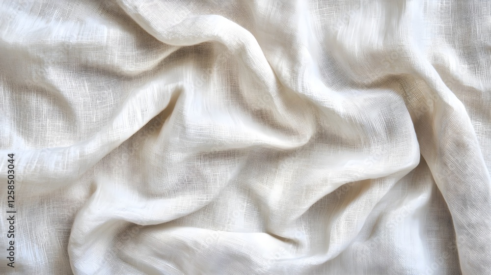 Poster subtle texture of light beige linen fabric with soft draped folds for backgrounds or design elements