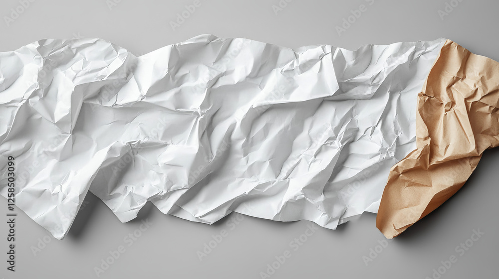 Aufkleber folded blank paper sheets top view. vector realistic mockup of white and kraft paper with crossing c