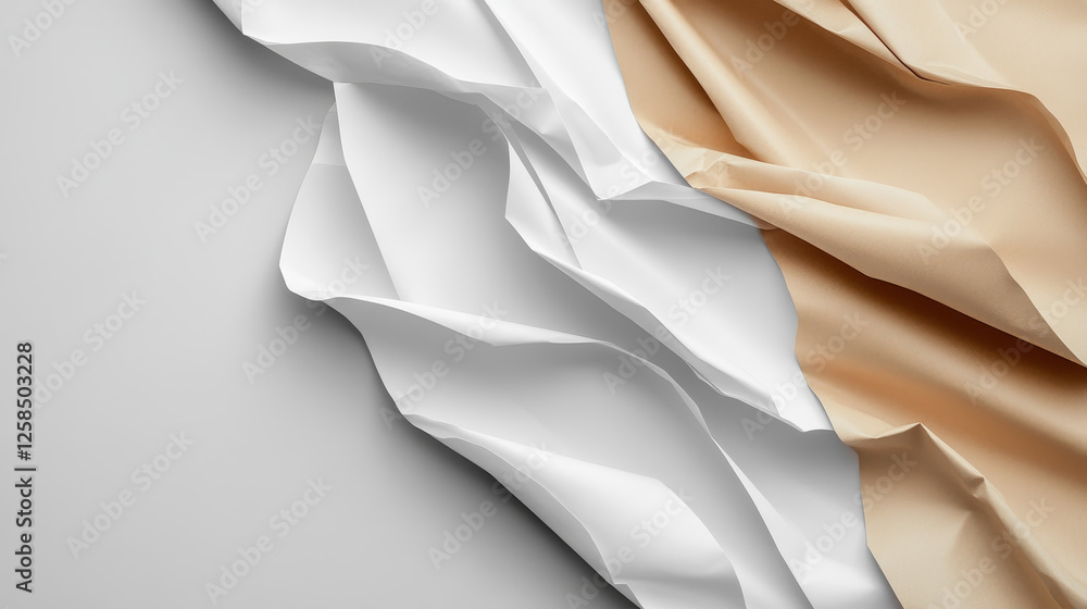 Poster folded blank paper sheets top view. vector realistic mockup of white and kraft paper with crossing c