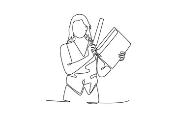 Art director. Information analysis concept. Single line draw design vector graphic illustration.