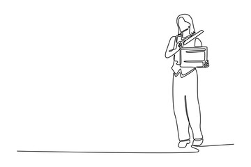 Art director. Information analysis concept. Single line draw design vector graphic illustration.