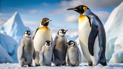 Fototapeta premium Antarctic Penguin Family Life: Documentary Photography of Emperor Penguins Nesting