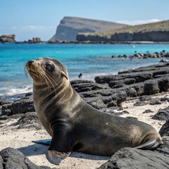 Fototapeta premium Galápagos Sea Lion Resting on the Shore