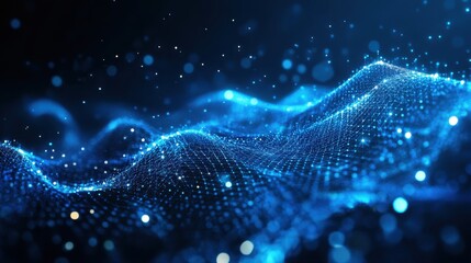 Luminous digital wave with connected network of glowing particles