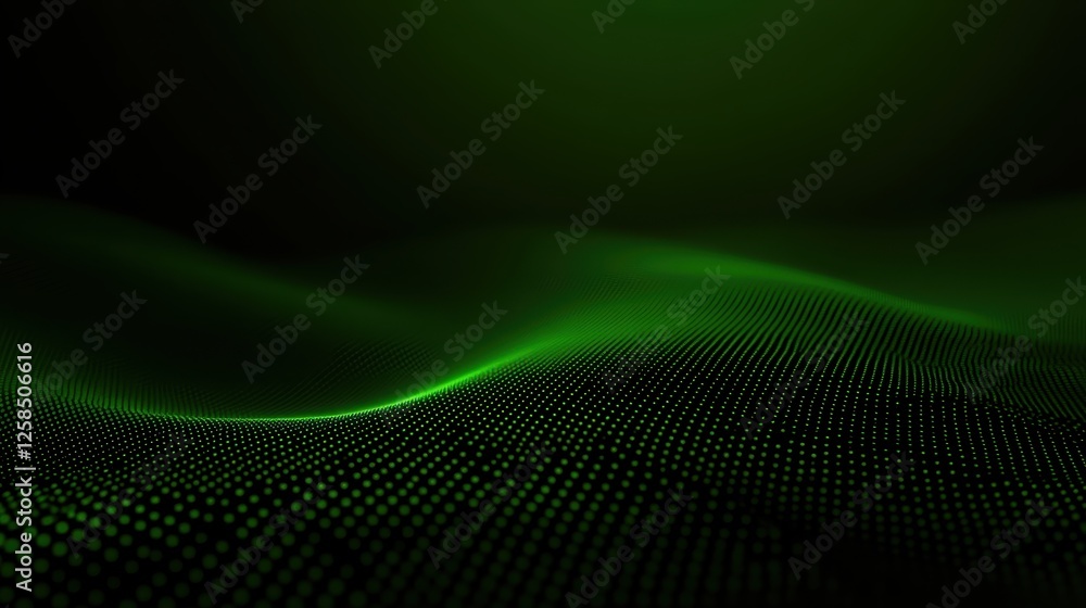 Poster luminous emerald surface made up of micro-particles on dark canvas