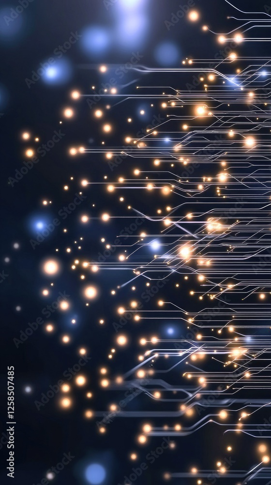 Poster visual representation of digital connections and glowing nodes illustrating abstract technology and 