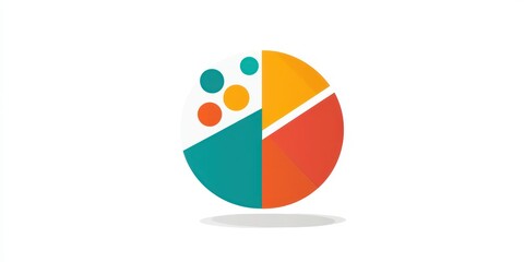 A flat-design icon representing statistics, featuring colorful data points and a pie chart.
