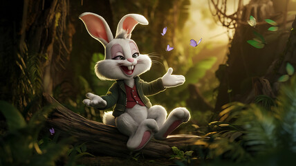 Adorable Easter Bunny in Enchanted Jungle 3D Hyper Realistic Magical & Cinematic