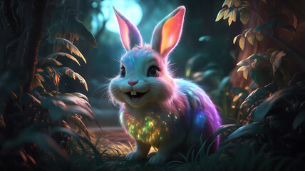 Adorable Easter Bunny in Enchanted Jungle 3D Hyper Realistic Magical & Cinematic