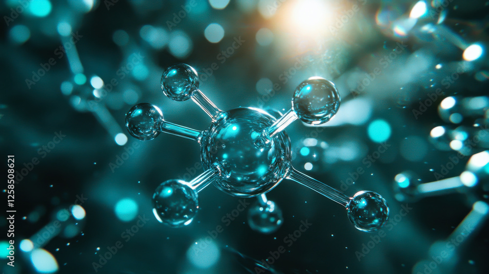 Aufkleber molecular structure with illuminated atoms showcasing intricate connections and energy dynamics in a