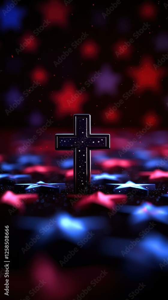 Poster Christian Cross and Starry Background Render