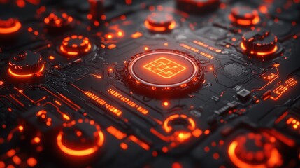 Futuristic Circuit Board with Illuminated Controls