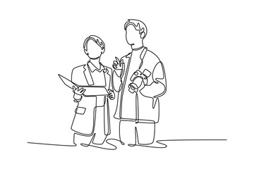 Art director. Information analysis concept. Single line draw design vector graphic illustration.