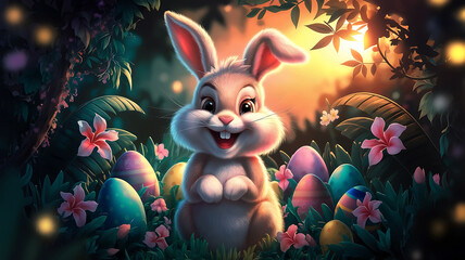 Adorable Easter Bunny in Enchanted Jungle 3D Hyper Realistic Magical & Cinematic