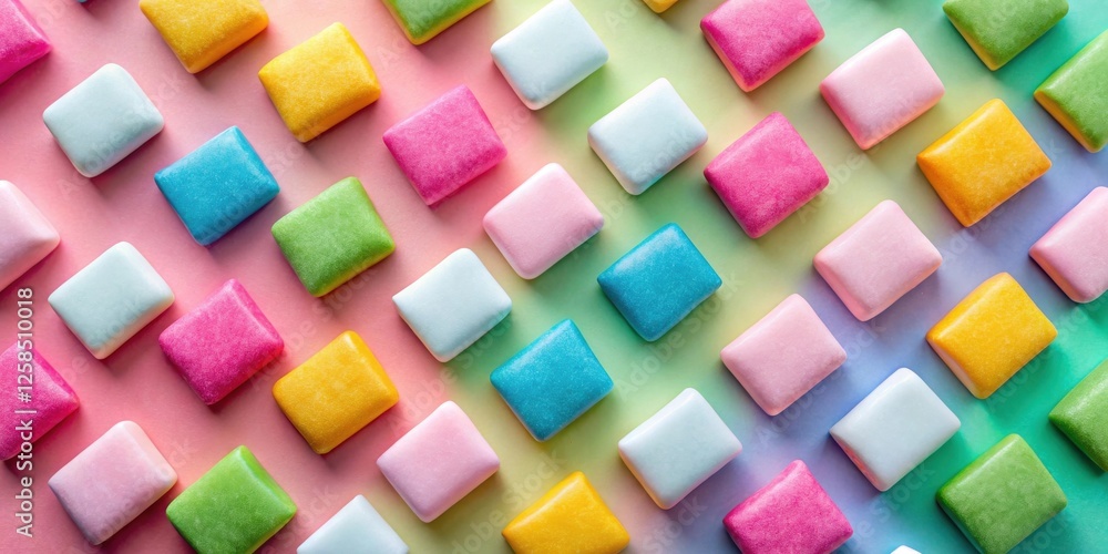 Poster Pastel-colored square candies arranged in a diagonal pattern on a gradient background