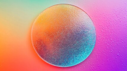 Colorful iridescent glass sphere on gradient background.