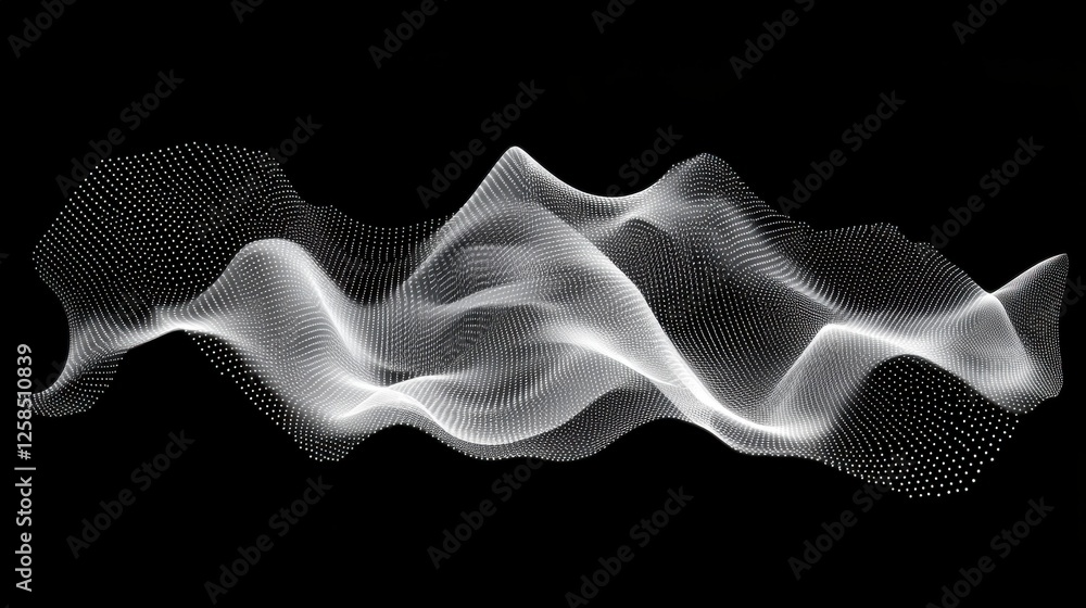 Poster luminous point cloud, abstract flowing data visualization on black