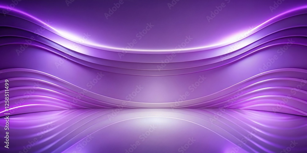 Poster abstract purple waves background with glowing curves and reflective surface
